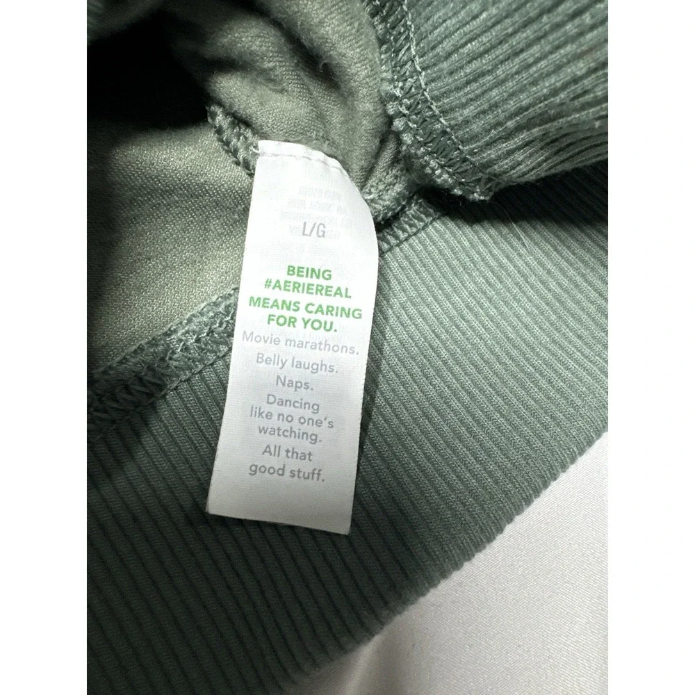 Aerie Real Good Cropped Hoodie Zip‎ Up Green Women's L Velvet Soft Stretch